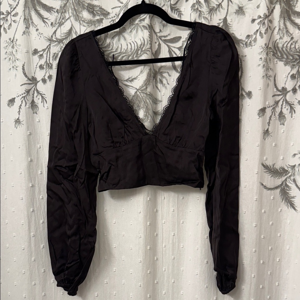 Zara Black V-Neck Lace Blouse